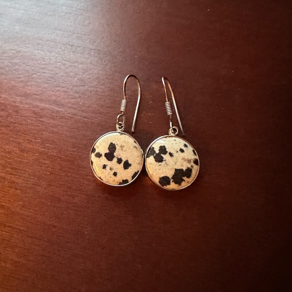 Charles Albert .925 sterling silver stamped Dalmatian jasper earrings.
